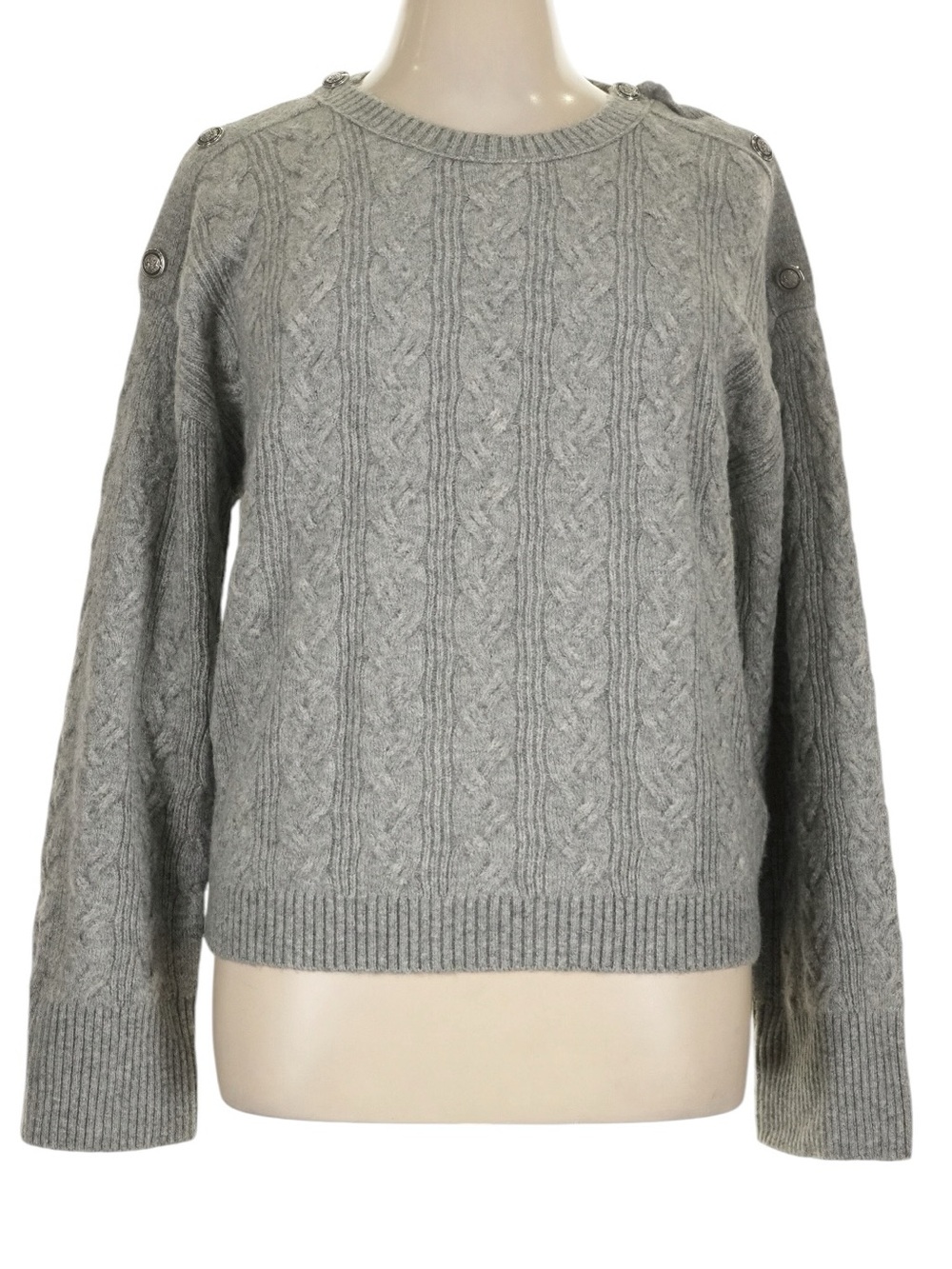 J. Crew Cable Knit Sweater with Buttons in Supersoft Yarn Size XL Gray NWT